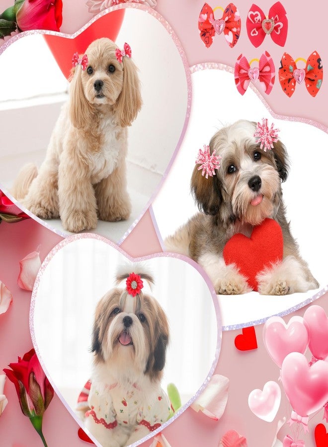Kacctyen 150 Pcs Valentine Dog Bows with Rubber Bands St. Patrick's Day Flower Yorkie Dog Hair Bow Pet Hair Accessories for Valentine St. Patricks Day Small Medium Puppy Bunny Pet Cat(Heart,Clover) - Image 3